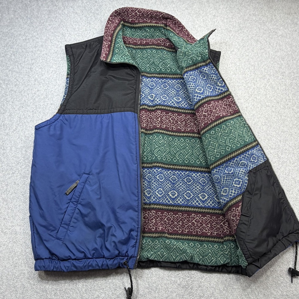 Obermeyer Boundary Vest Mens Large Blue Fleece Lined Geometric Ski Reversible